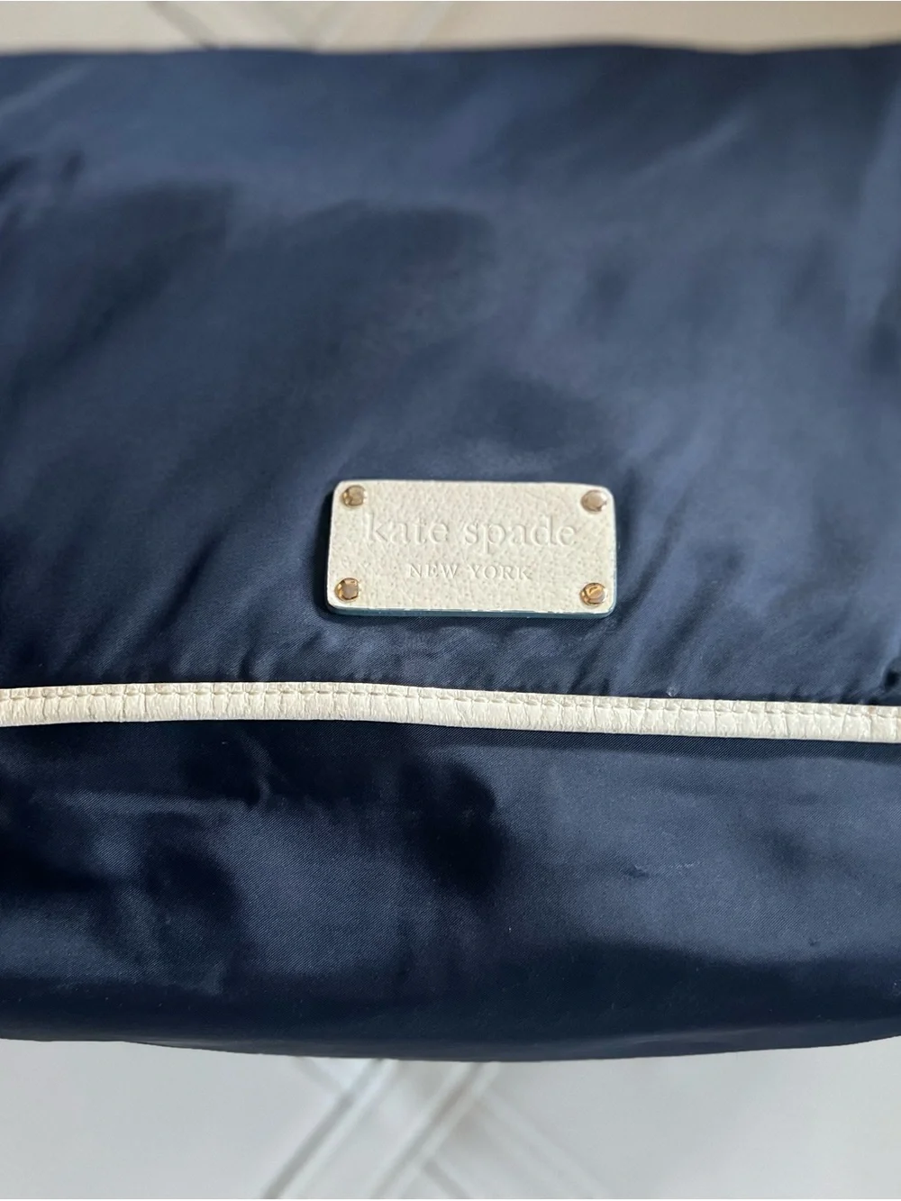 kate spade Navy and White Baby Bag with Logo Plaque